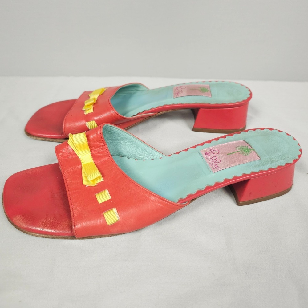 Vintage Lily Pulitzer Sandals Women Size 10 M Red Yellow Leather Slip-On Open To - Picture 3 of 16